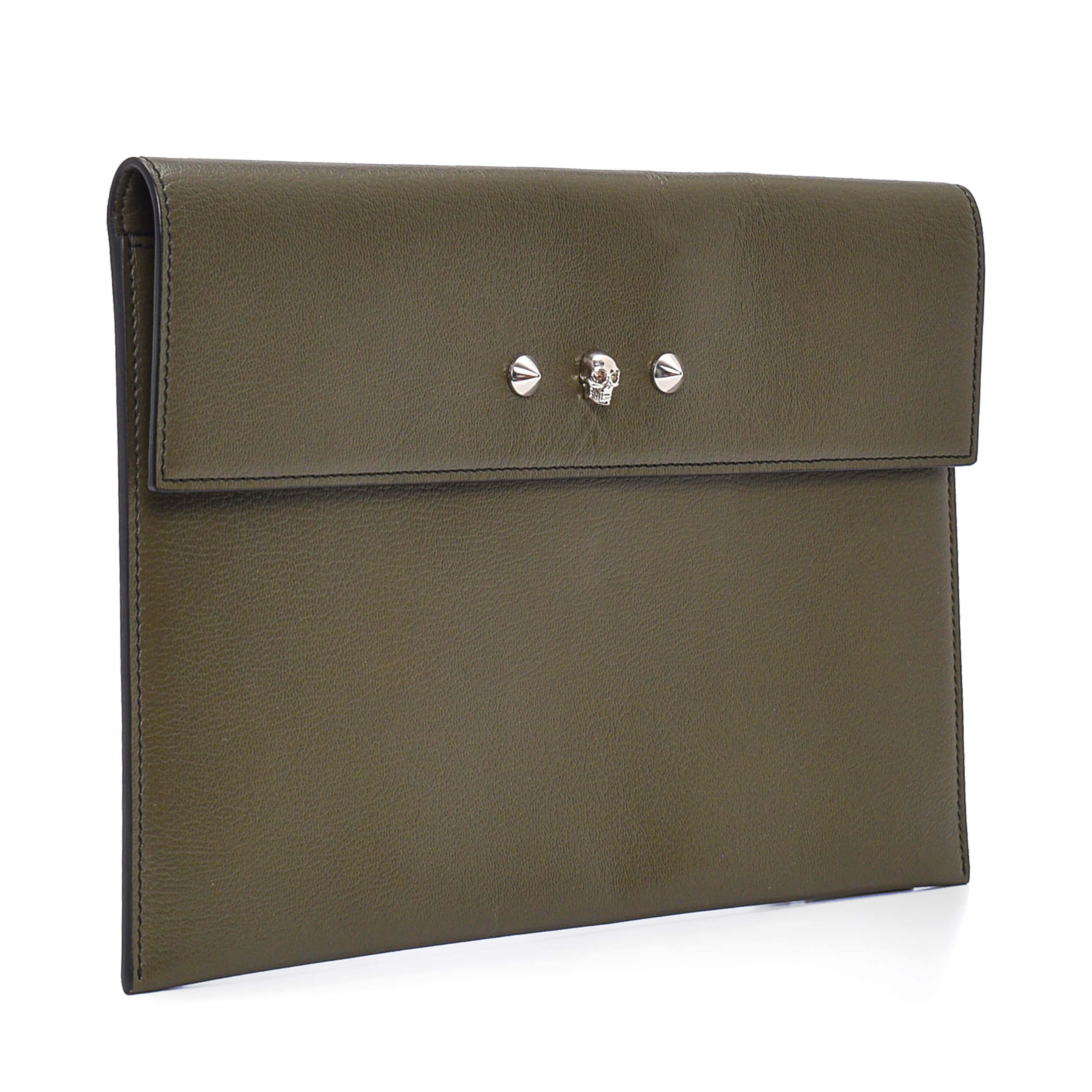 Alexander McQueen - Khaki Leather Skull Clutch